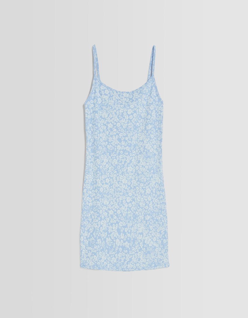 Vestido curto canelado com alças finas