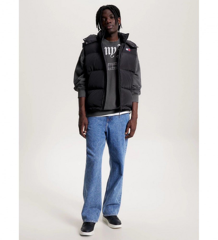 Colete Tommy Jeans Alaska acolchoado com capuz, preto