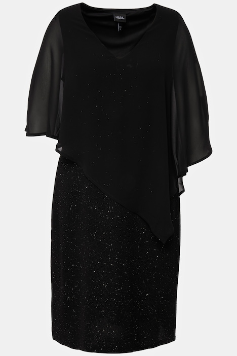 Kleid, doppellagig, Chiffon-Cape, V-Ausschnitt, 3/4-Arm