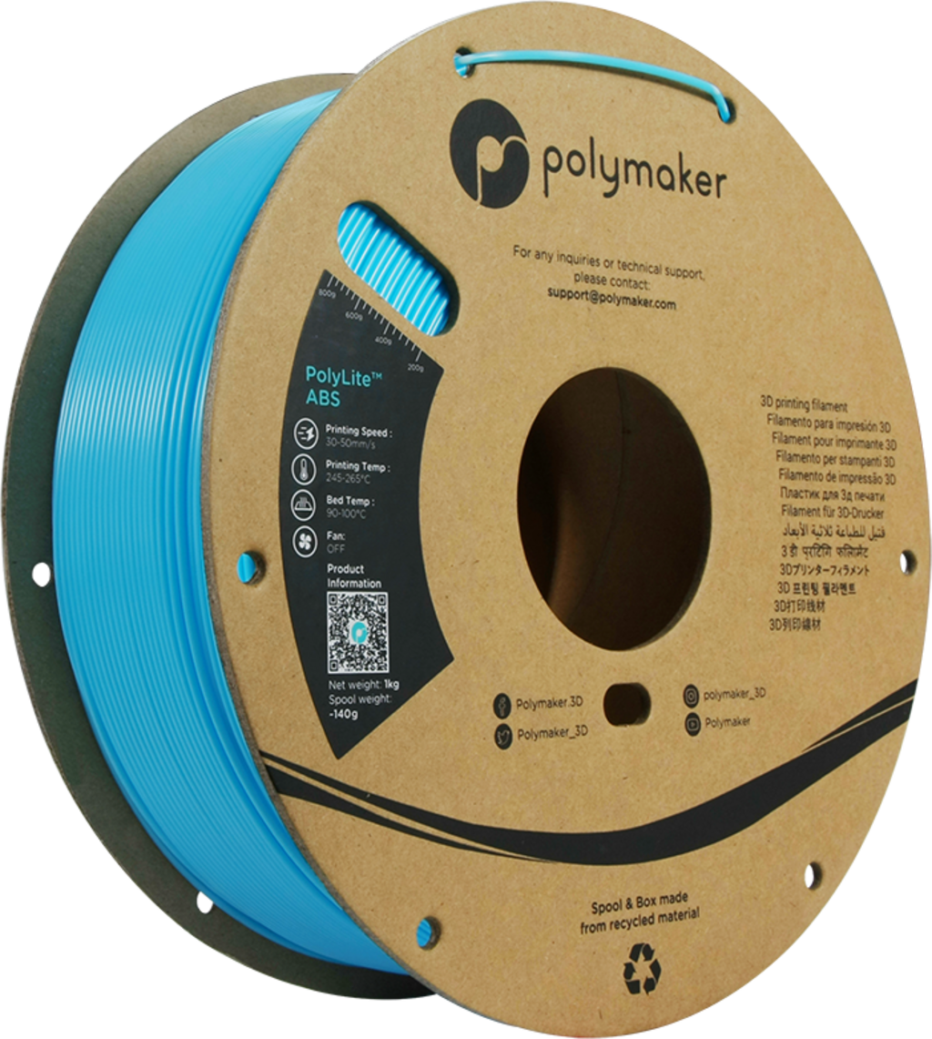 Polymaker  PolyLite ABS Light Blue, 1,75 mm / 1000 g    Außergewöhnliche Qualität mit PolyLite ABS