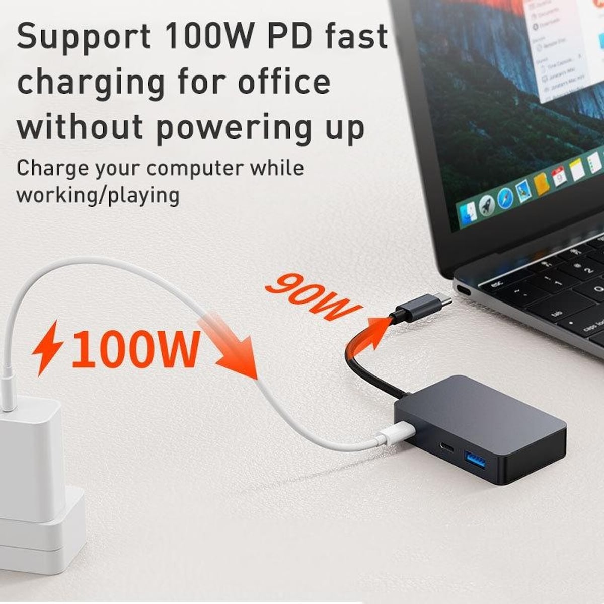 NÖRDIC 5 porter USB-C-hub 3xUSB-A 3.1 5Gbps 1xUSB-C 480Mbps 1xUSB-C PD 90W