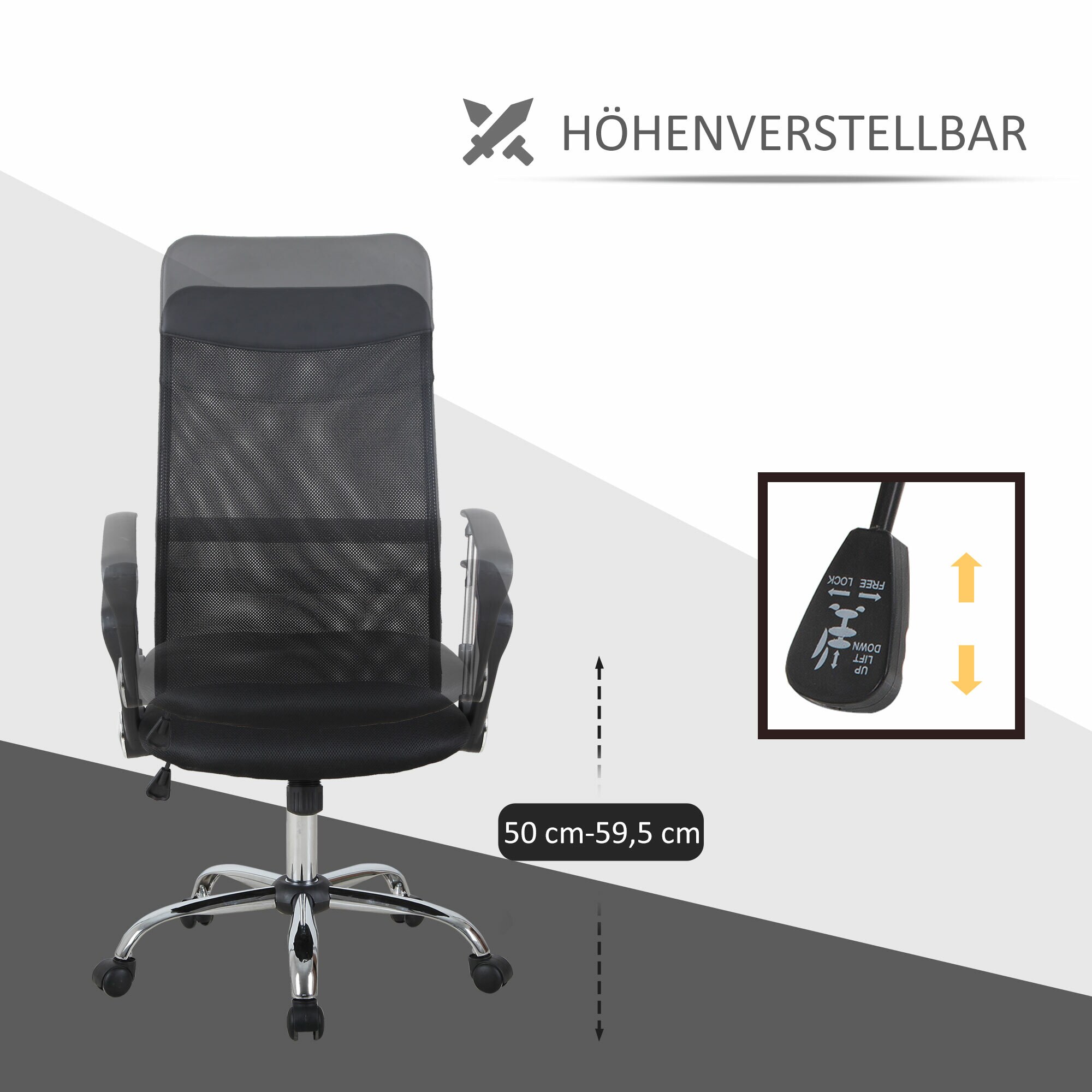 HOMCOM Bürostuhl ergonomisch schwarz 57 x 56 x 114-124 cm (BxTxH)