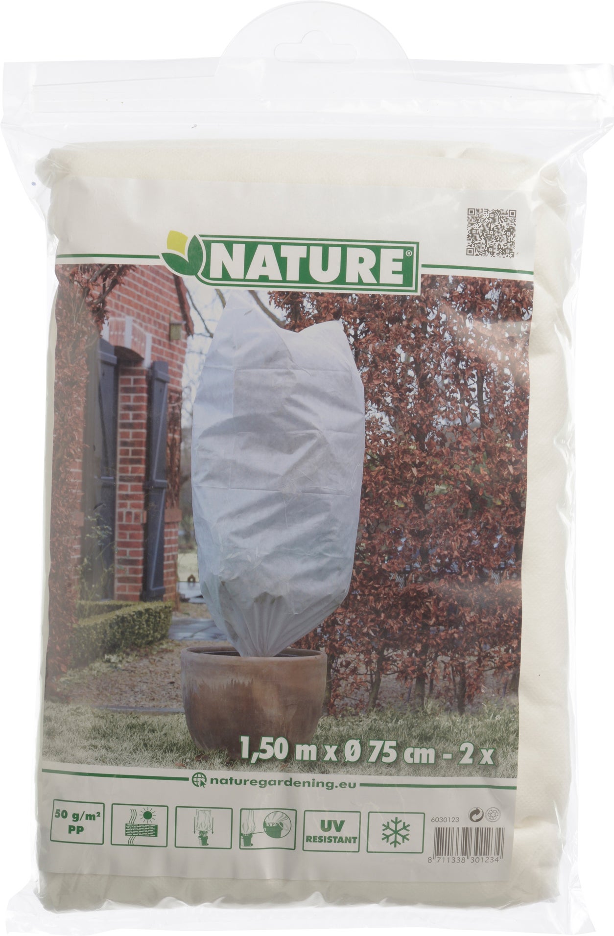 Nature winterhoes met koord D100cm x 1,50m 50 g/m² wit