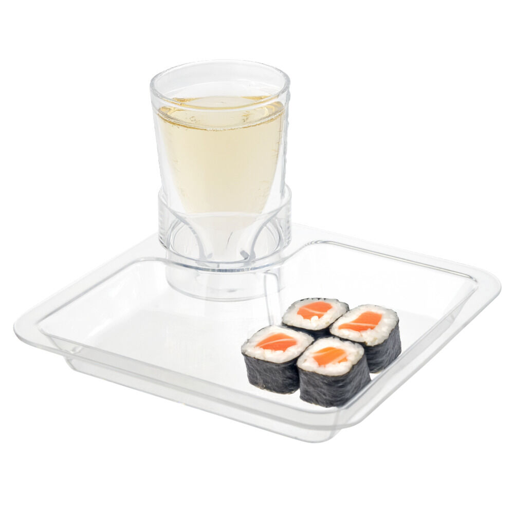 Plateau repas carré transparent avec compartiments 20x20cm