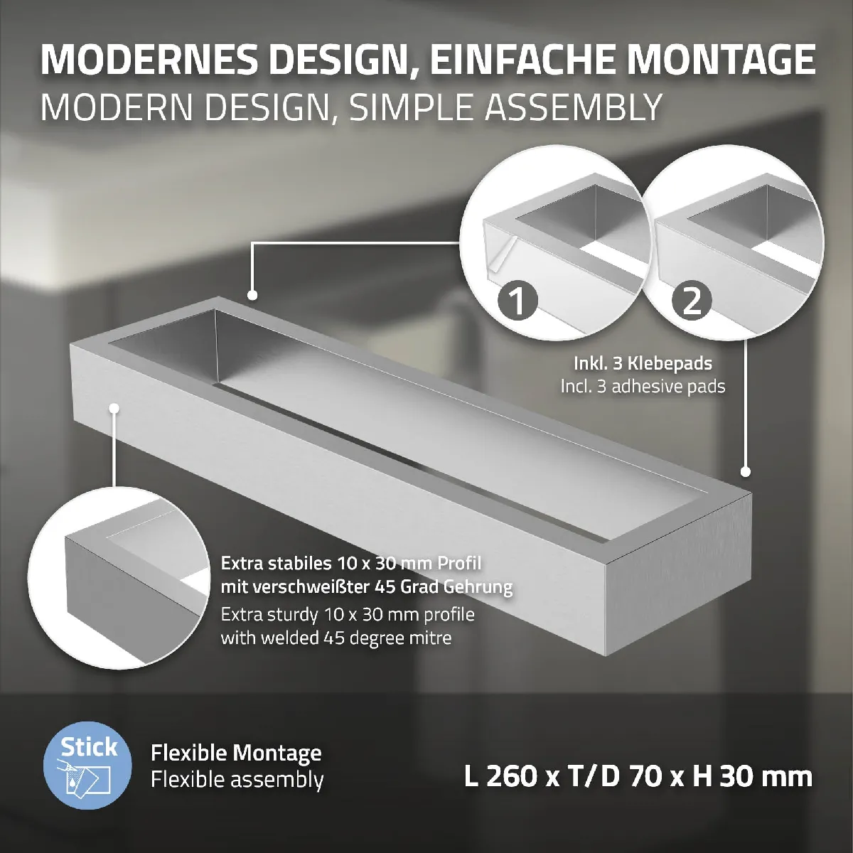 ML-Design porte-serviettes inox autocollant