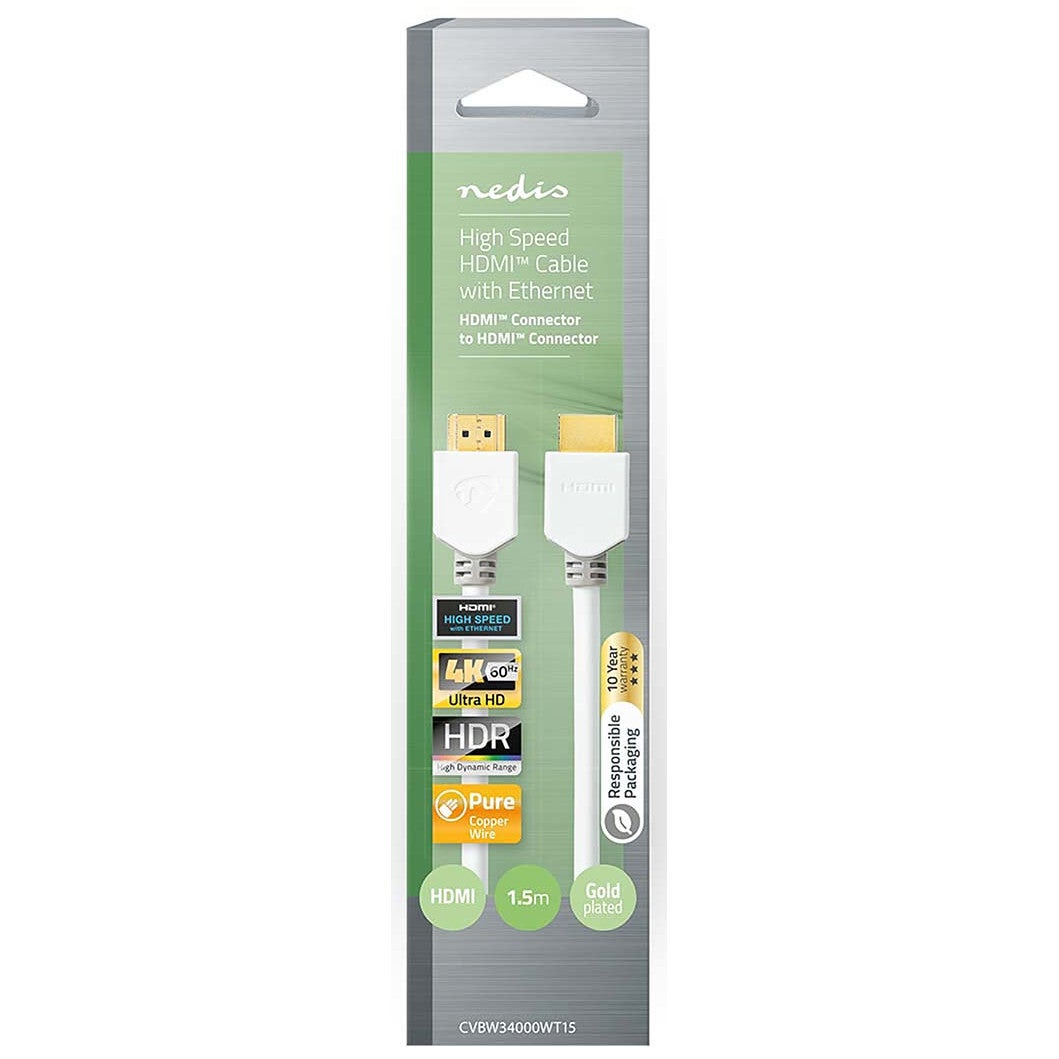 Nedis CVBW34000WT15 high speed HDMI-kabel met ethernet wit 1.5 meter