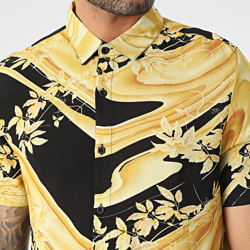 Chemise Manches Courtes Floral Jaune Noir
