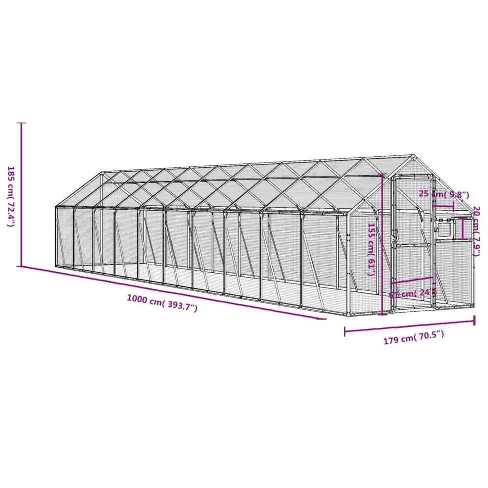 Volière anthracite 1,79x10x1,85 m aluminium