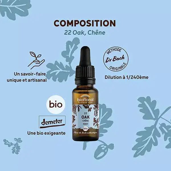 Óleo de Bach Floral Biofloral 22, Óleo de Carvalho Orgânico Demeter 20 ml