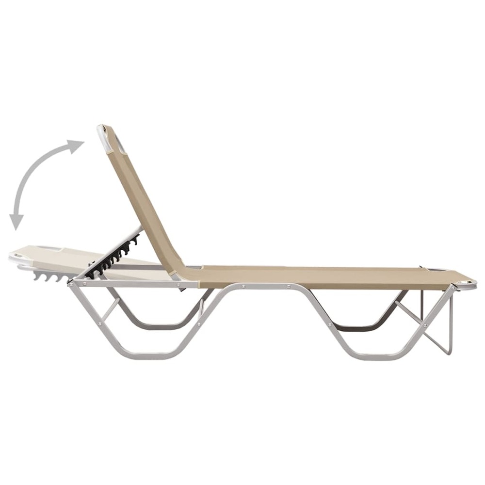 Transat chaise longue bain de soleil lit de jardin terrasse meuble d'extérieur aluminium et textilène crème
