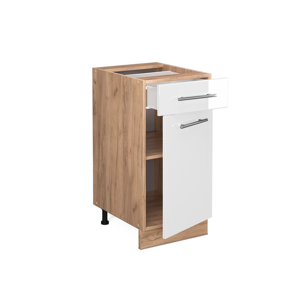 Vicco Schubunterschrank Küchenschrank Küchenmöbel Fame-Line Eiche Weiß modern 40 cm Küche Einbauküche Drehtür Schublade Einlegeboden Blende Küchenzeile Hochglanz