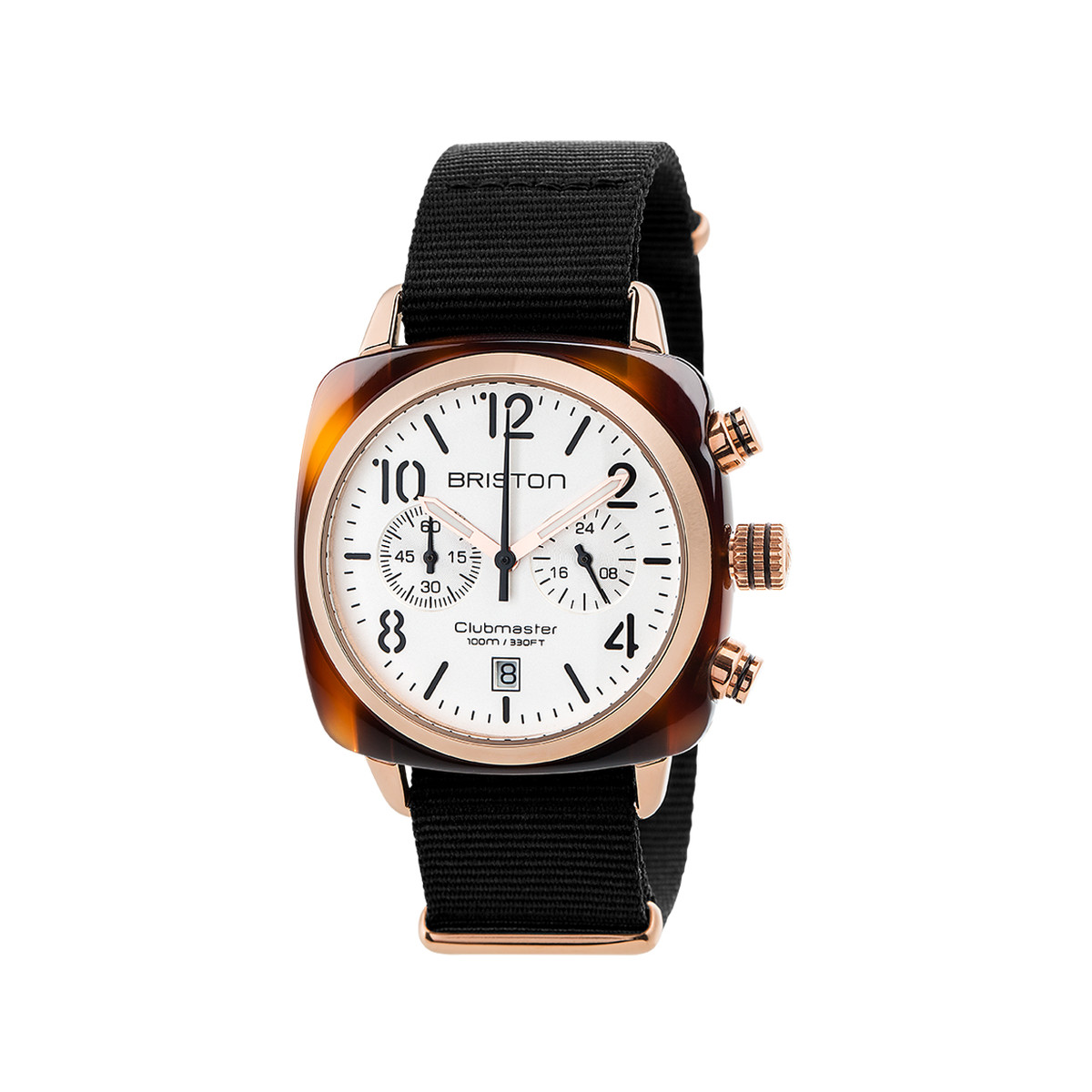 Montre BRISTON clubmaster classic chrono homme bracelet tissu noir