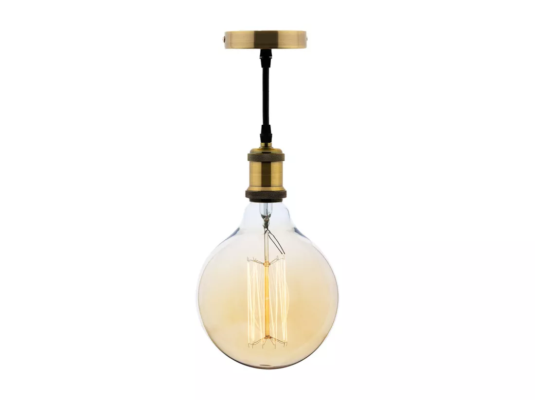 Kit suspension vintage avec câble textile et ampoule filament carbone Grand globe - Zenitech