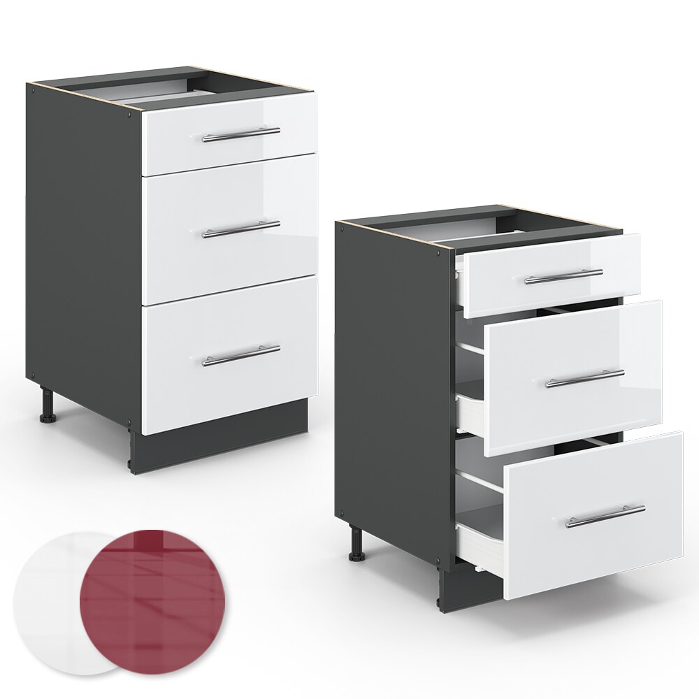 VICCO Schubunterschrank 50 cm Weiß Hochglanz Küchenschrank Hängeschrank Küchenzeile Fame-Line