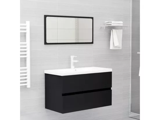 Armoire d'évier avec lavabo intégré noir bois d'ingénierie