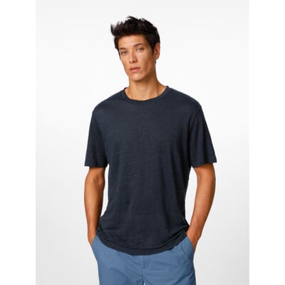 Herren-T-Shirt Leinen, Dunkelblau