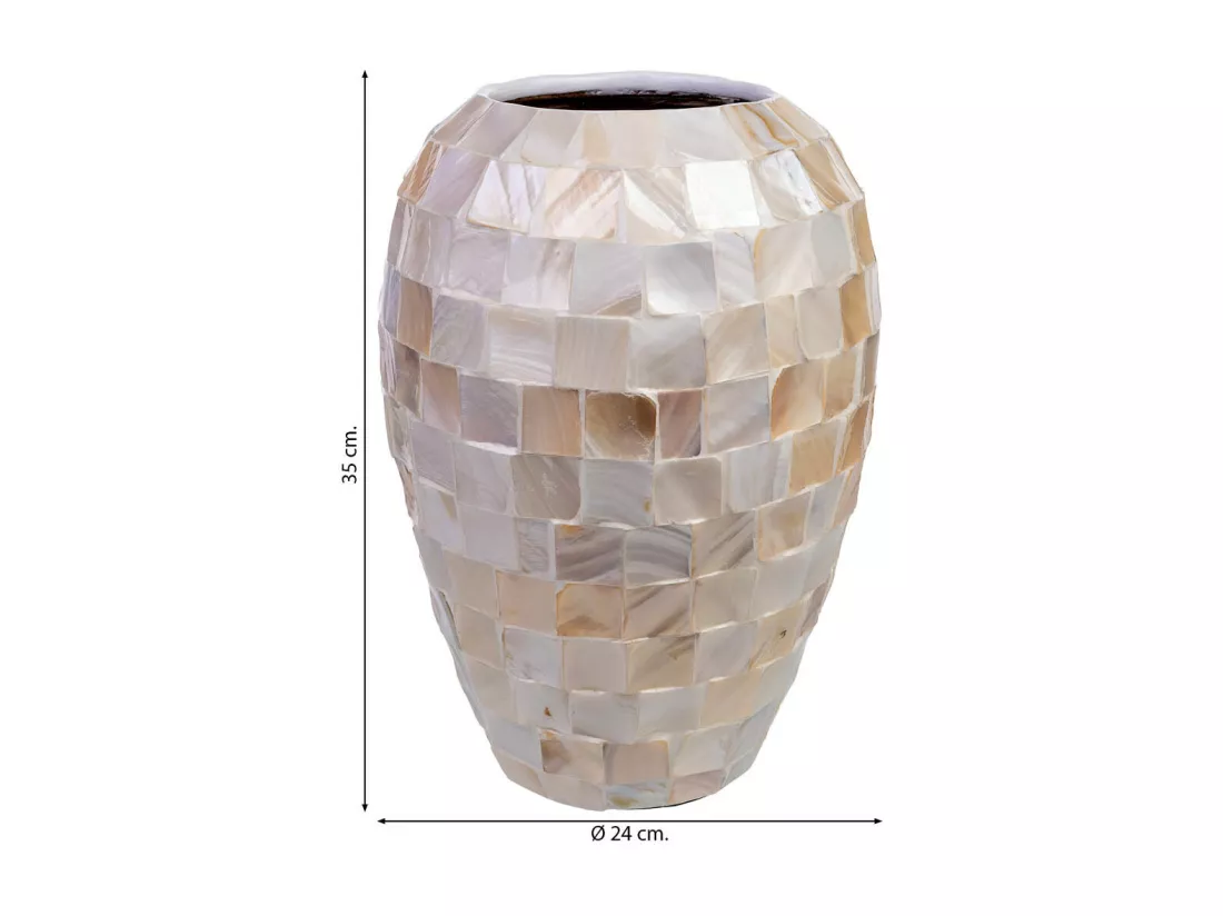 Vase en bois et nacre beige D24x35h cm