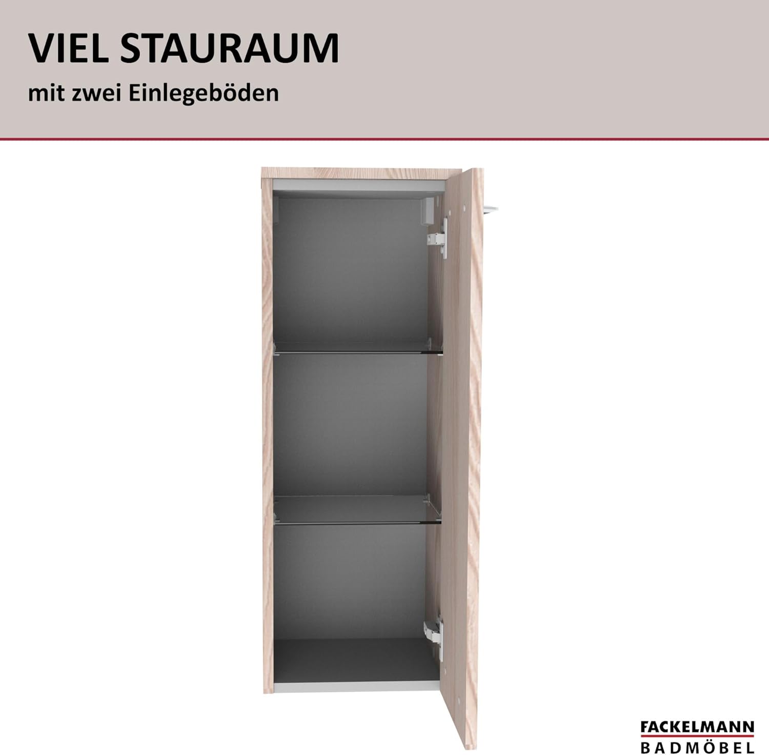 FACKELMANN Midischrank B. CLEVER/Badschrank mit Soft-Close-System/Maße (B x H x T): ca. 30,5 x 81 x 32 cm/hochwertiger Schrank/Möbel fürs Badezimmer/Korpus: Braun hell/Front: Braun hell