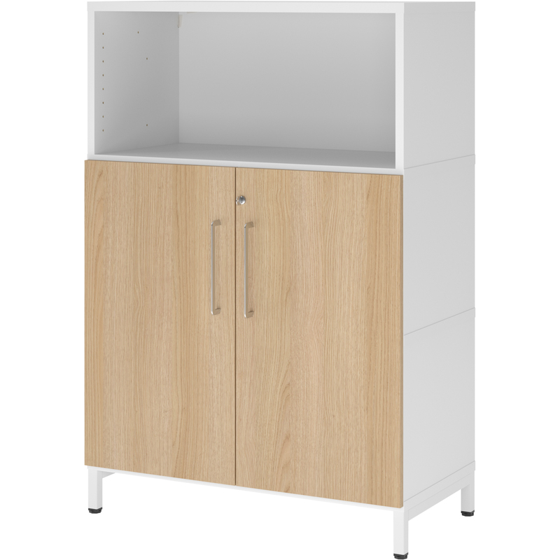 Kombischrank mit Sockel Tarys, 3 Ordnerhöhen, 2 Türen, 1 Fach, weiss/eiche