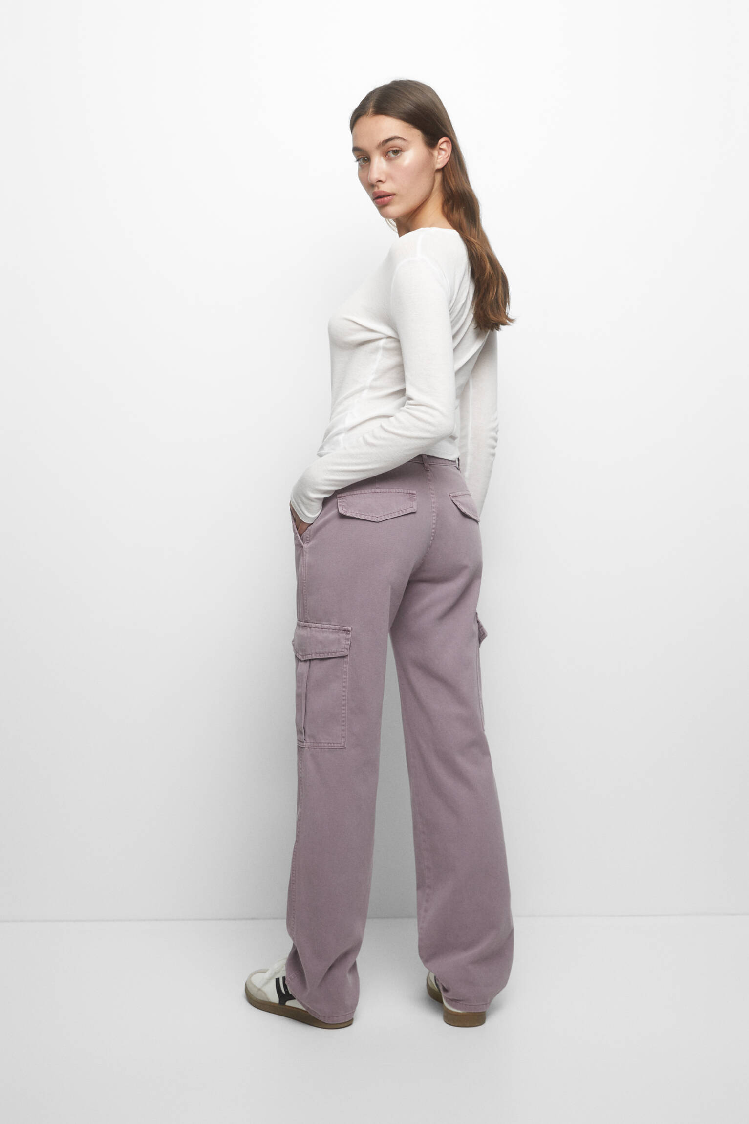 Calça cargo de cintura alta - Lilás