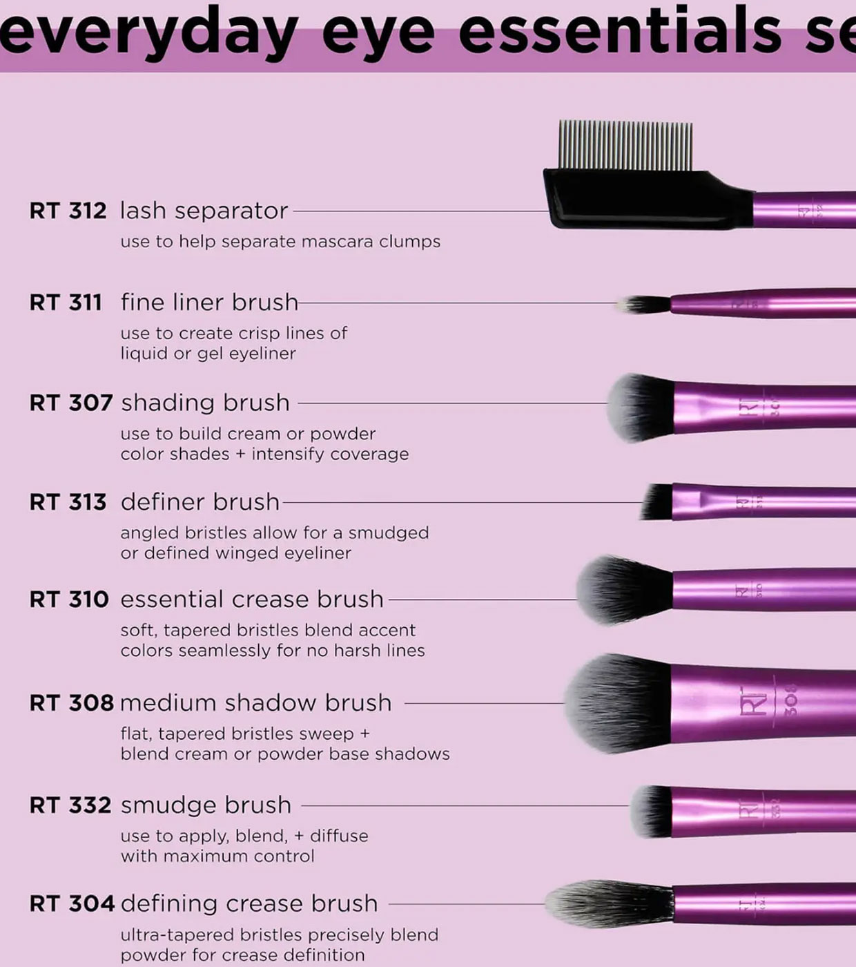 Real Techniques - Conjunto de pincéis  Everyday Eye Essentials