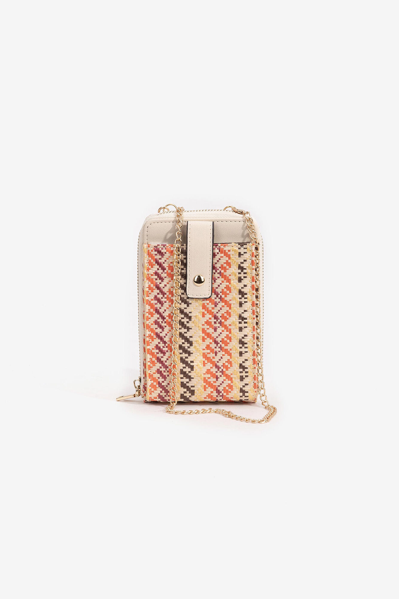 Estojo para celular em ráfia multicolorida - laranja