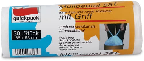 Quickpack Müllbeutel mit Tragegriff transparent 35 Ltr.