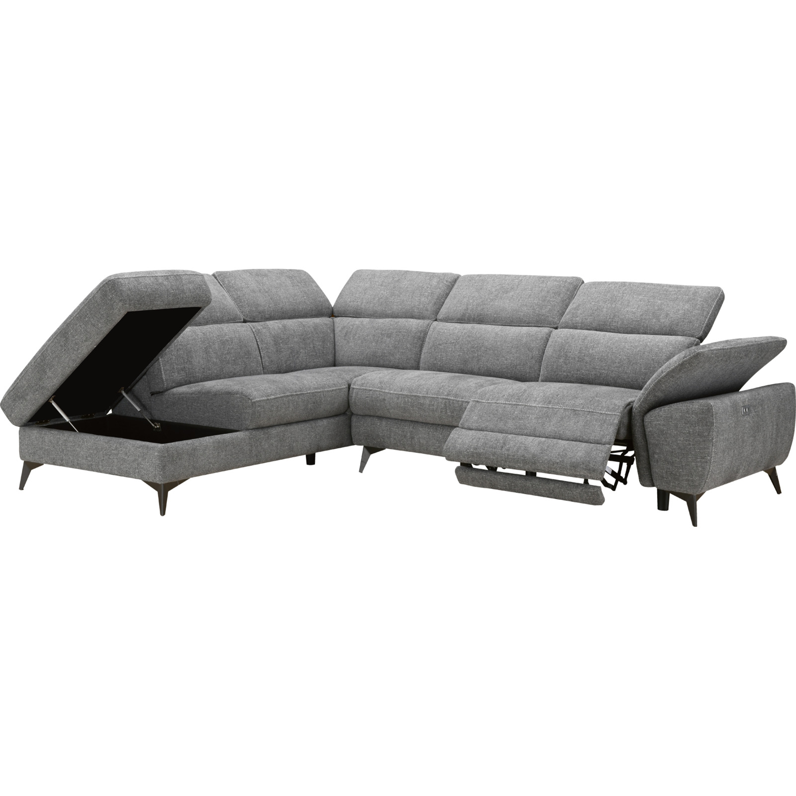 Ecksofa Kiani, Stoff grau, Ottomane links