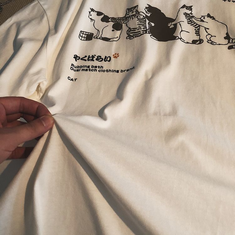 Rosesand - Unisex T-shirt met korte mouwen en katten- en letterprint, losvallend