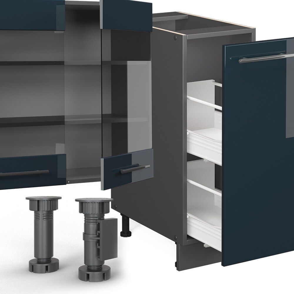 Vicco Küchenzeile Fame-Line Anthrazit Dunkelblau Hochglanz 280 cm ohne Arbeitsplatte