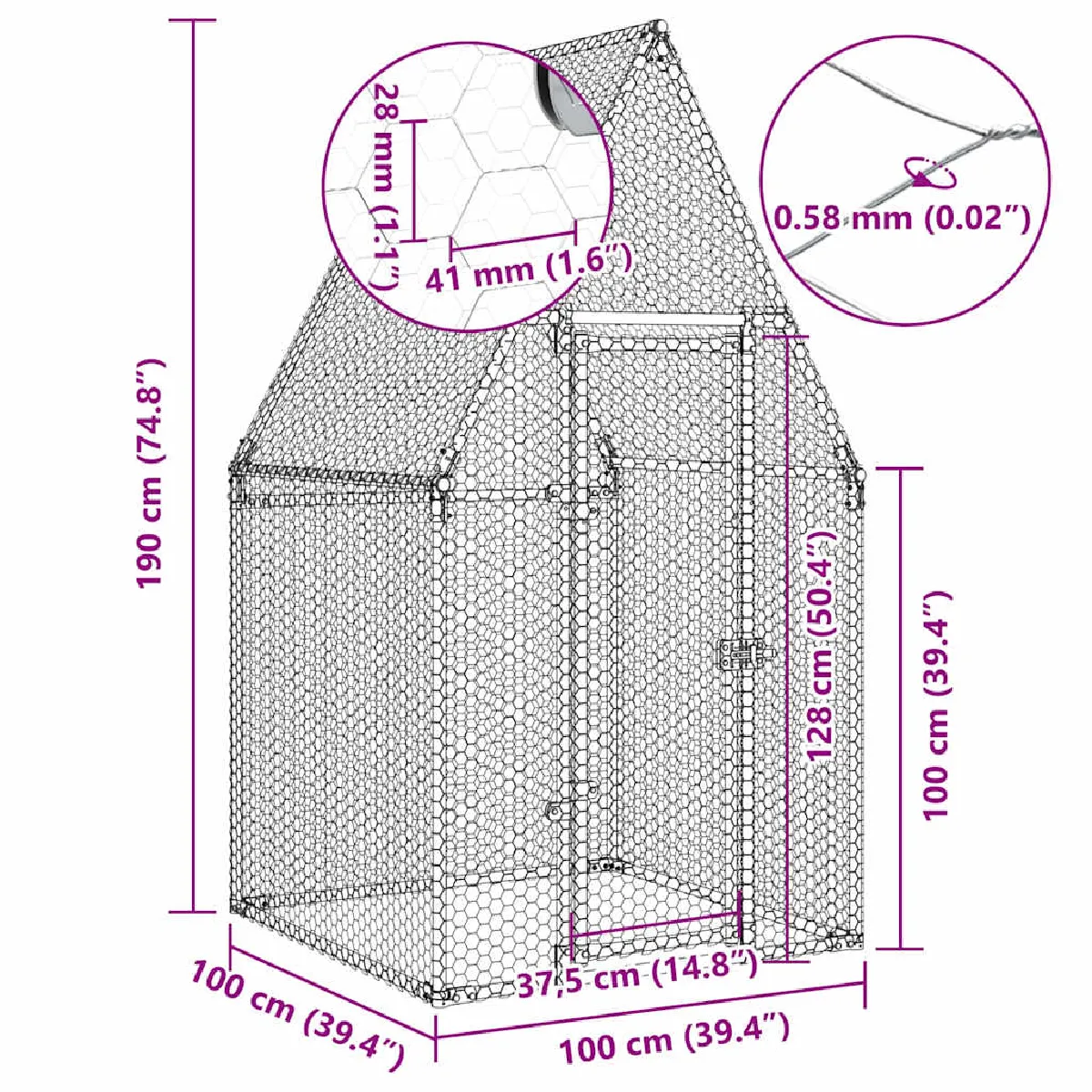 vidaXL Cage poules 100x100x190 cm argentée