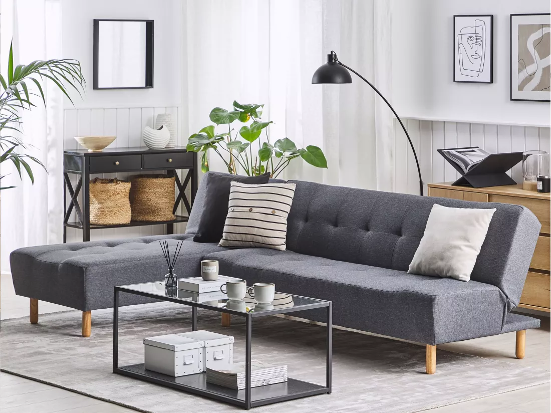 Canapé angle à gauche convertible en tissu gris foncé 4 places ALSTEN