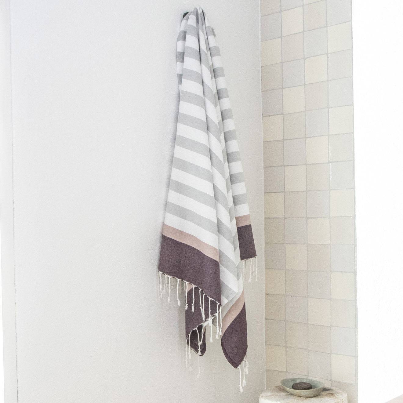 Febronie Fouta Arcachon gris/rose/prune - 100x200 cm