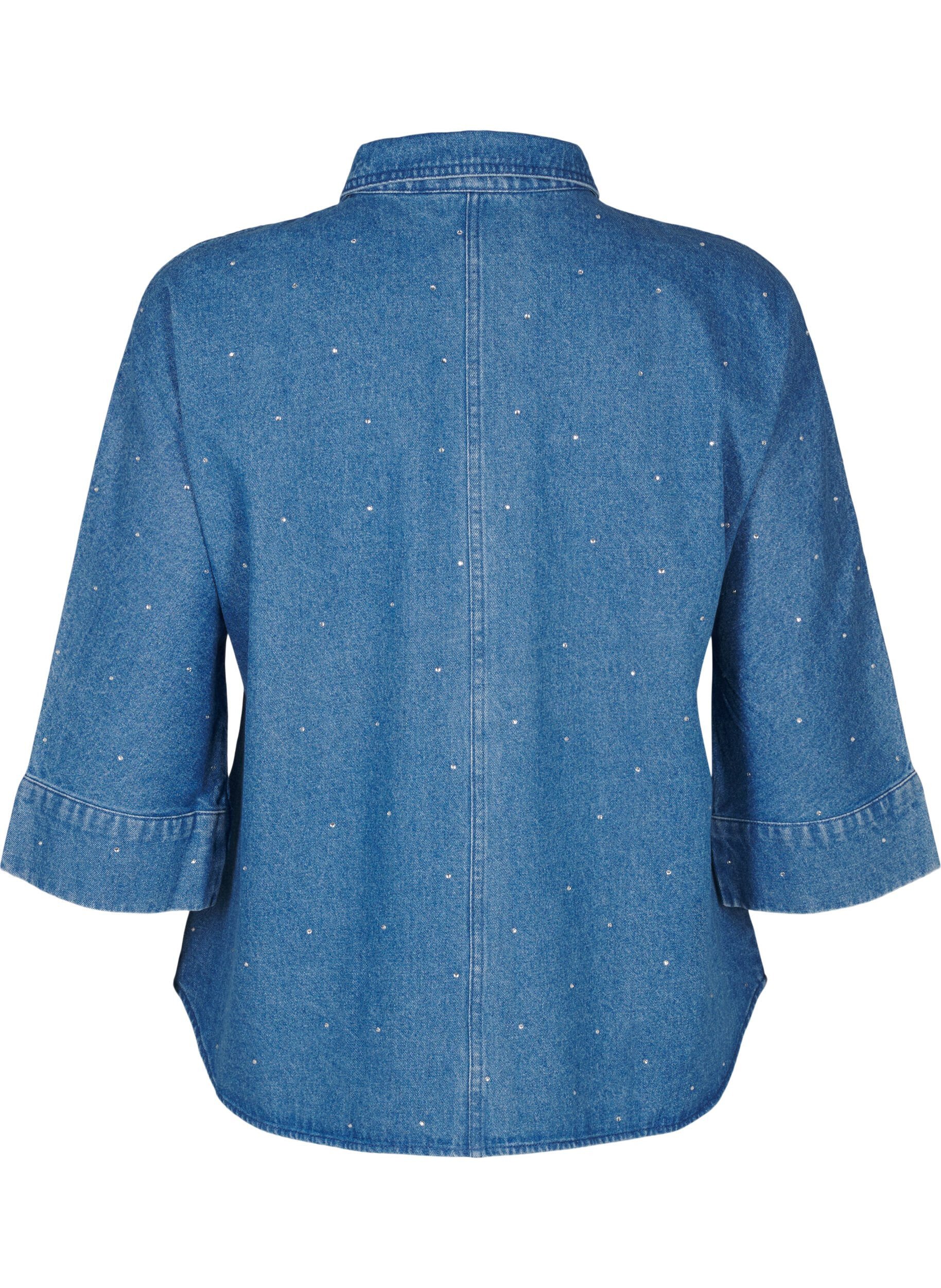 Denimskjorte med rhinsten og 3/4 ærmer