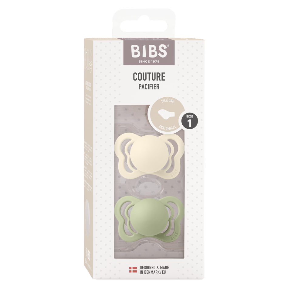 BIBS - Pacifier Couture 2 PACK - Ivory/Sage - Size 1