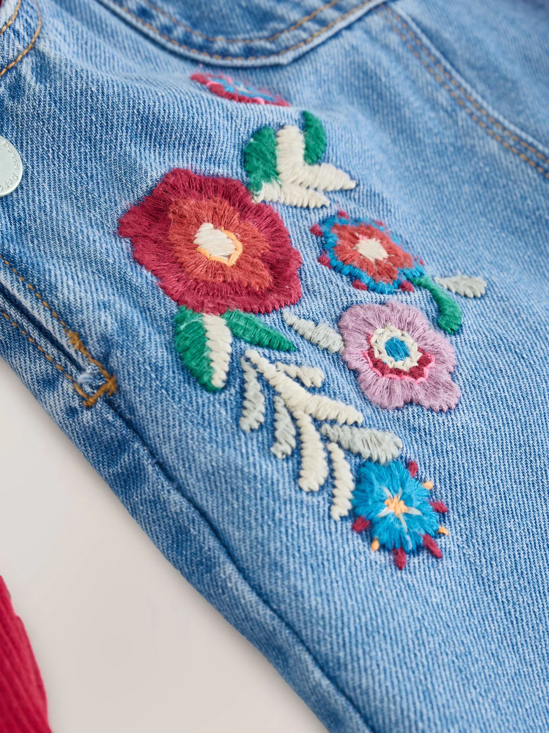 Normaal blauw - Geborduurde tuinbroek met bloemen (3mnd -7jr)