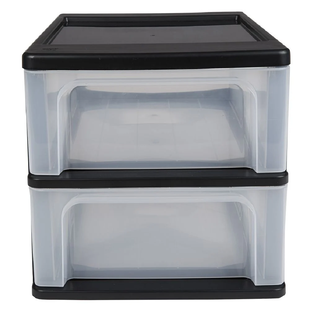 Tour de rangement A4 2 tiroirs noir et transparent 14 L