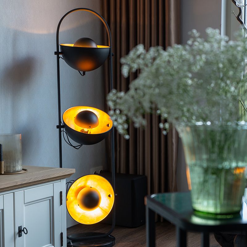 Industriële vloerlamp zwart met goud 3-lichts - Magnax