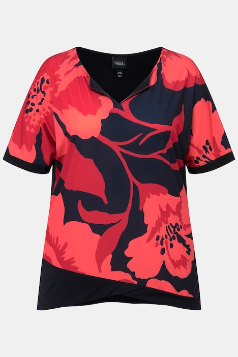 Blusenshirt, Blüten, Oversized, Tunika-Ausschnitt, Halbarm