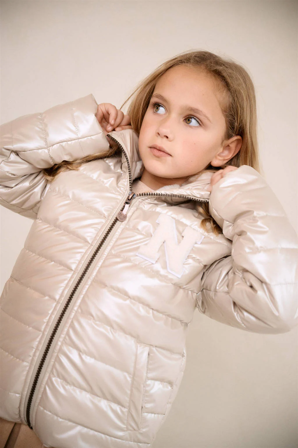 NONO gewatteerde winterjas Btwist parel