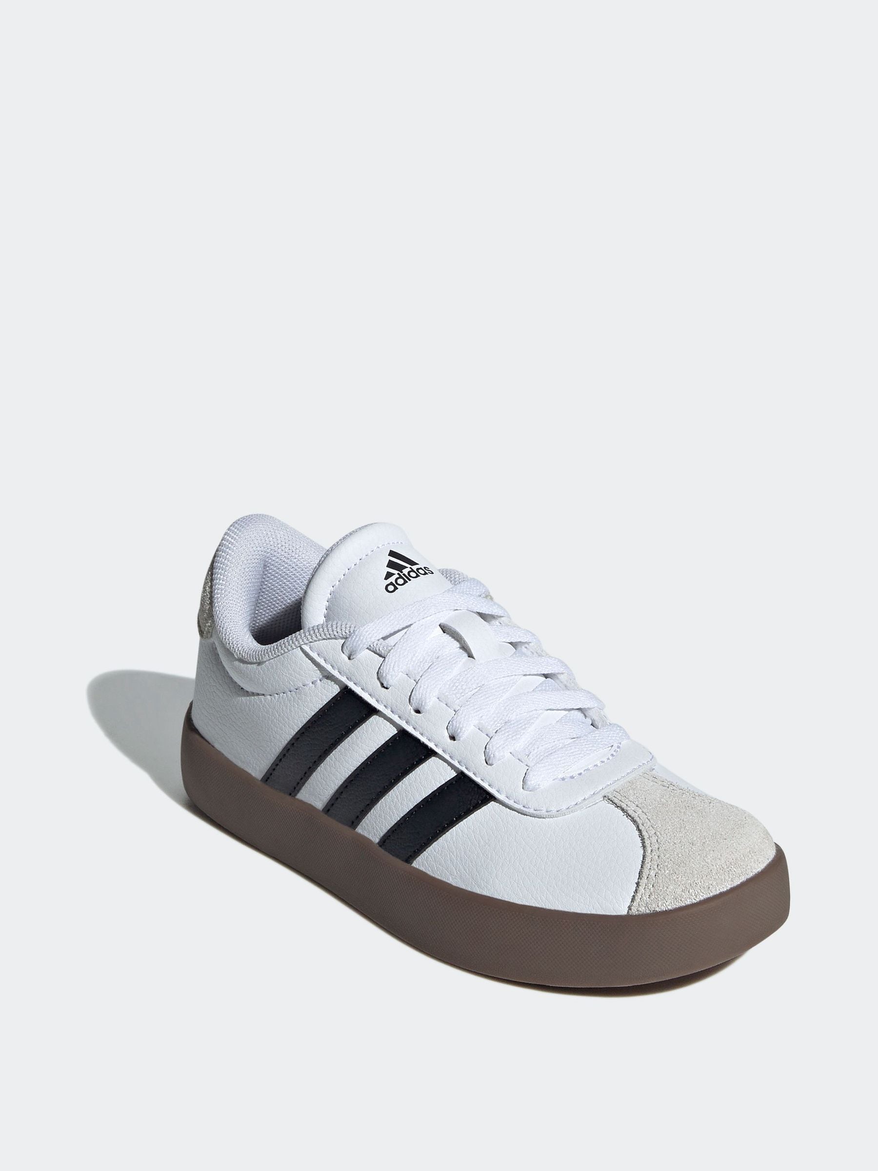 Wit/zwart - adidas Vl Court 3.0 Suède sneakers met veters voor kinderen