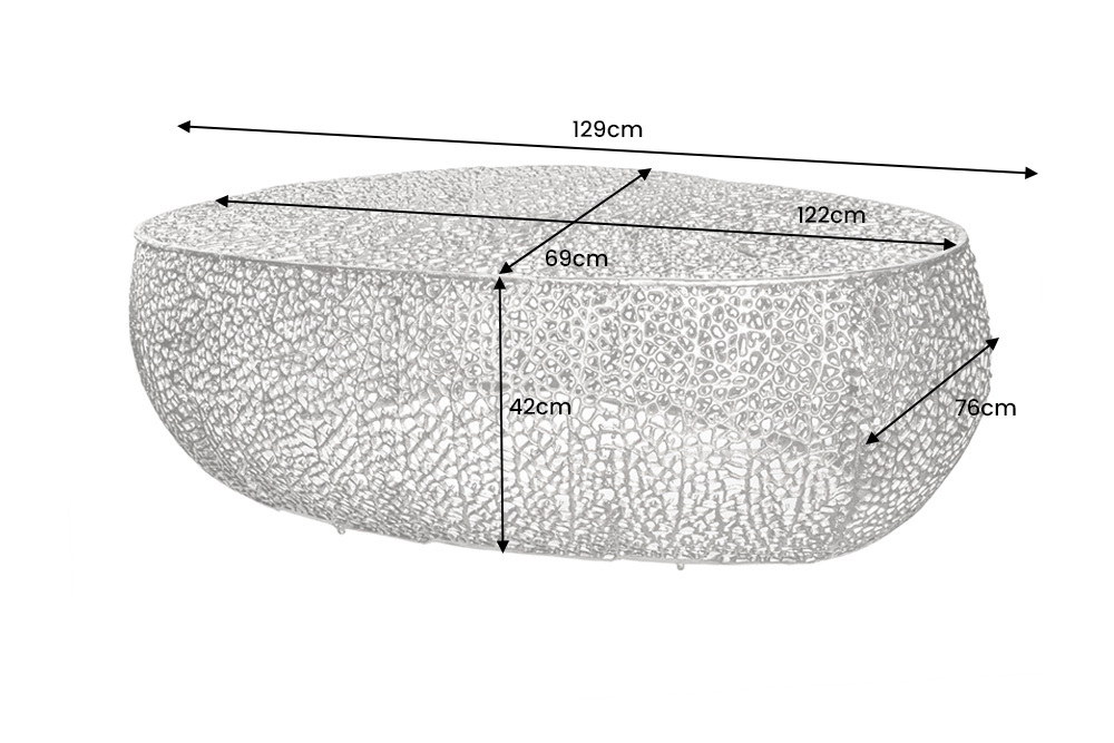 Filigraner Design Couchtisch ABSTRACT LEAF 130cm silber Handarbeit