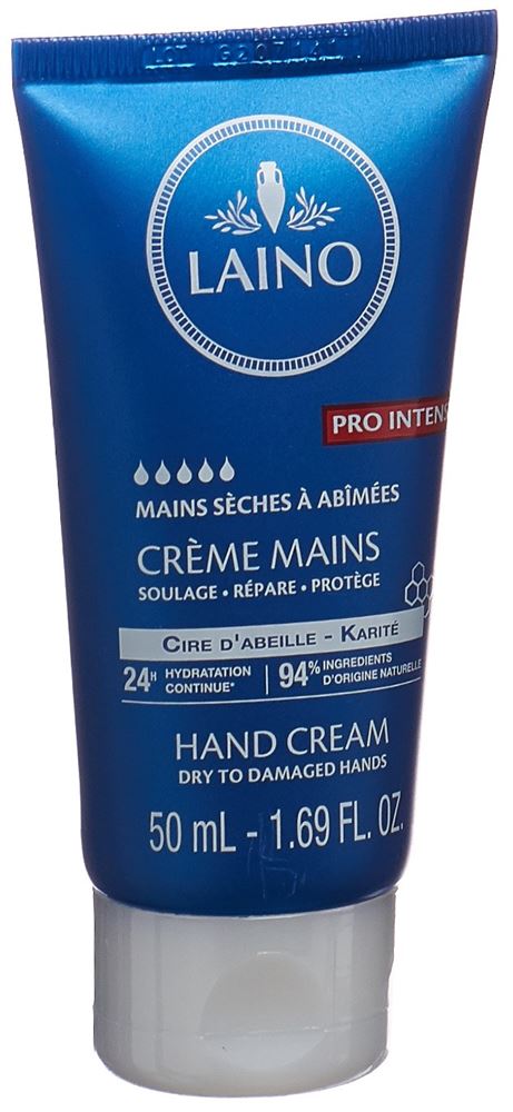 LAINO Pro Intense crème mains<br>50 ml, Tube, Creme, à la cire d'abeille & au karité 94% ingrédients naturels
