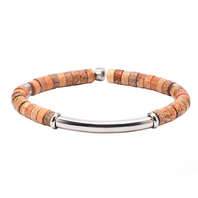 Bracelet Perles Heishi Jaspe Paysage Barre-XS-14cm