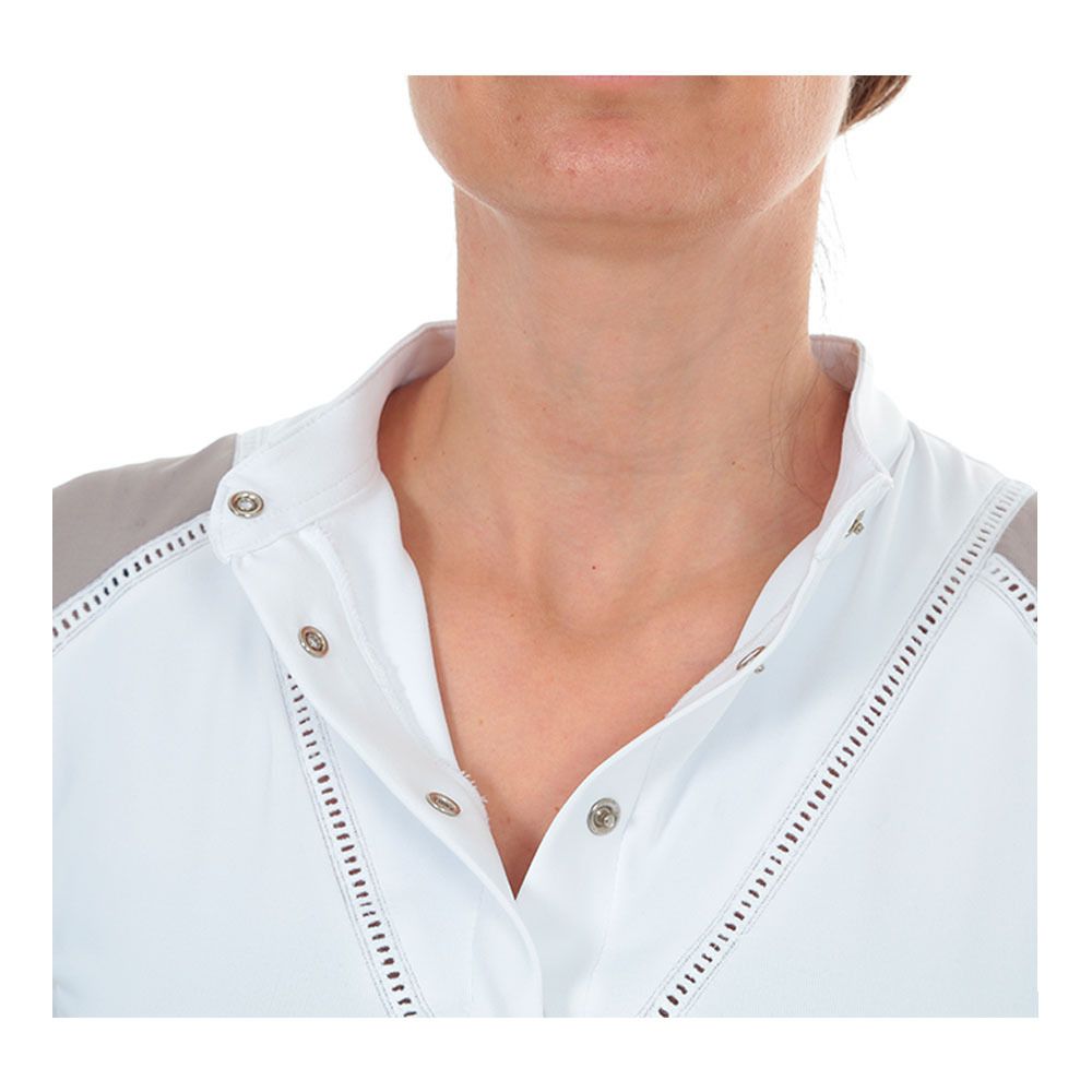 Pénélope VENISE - Polo de concours Femme blanc/taupe