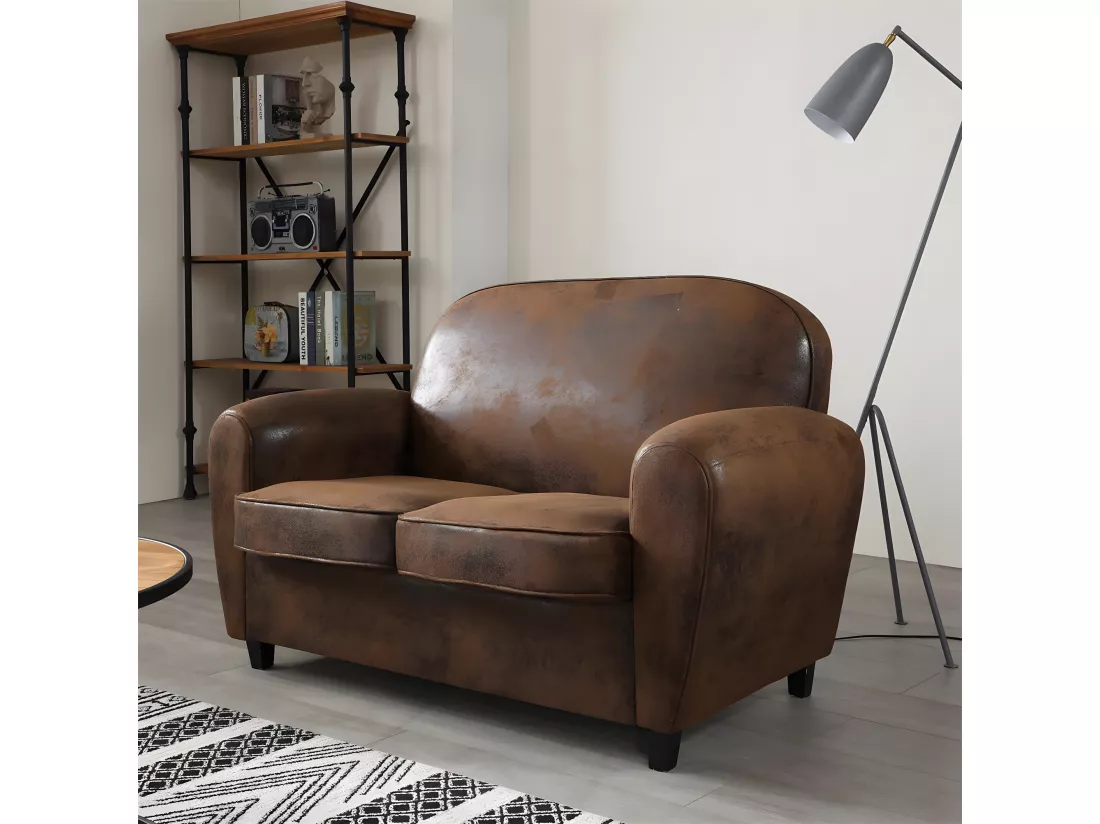 GANSSI - Ensemble Fauteuil + Canapé 2P Marron Aspect Vieilli