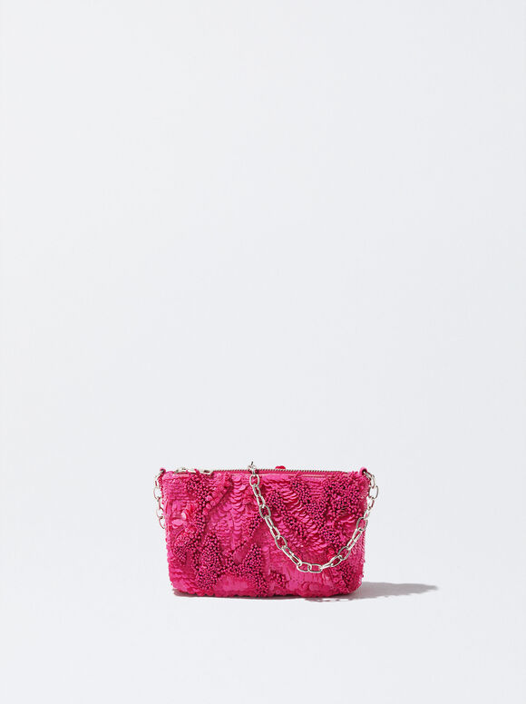 Bolsa de festa com lantejoulas e miçangas - Rosa