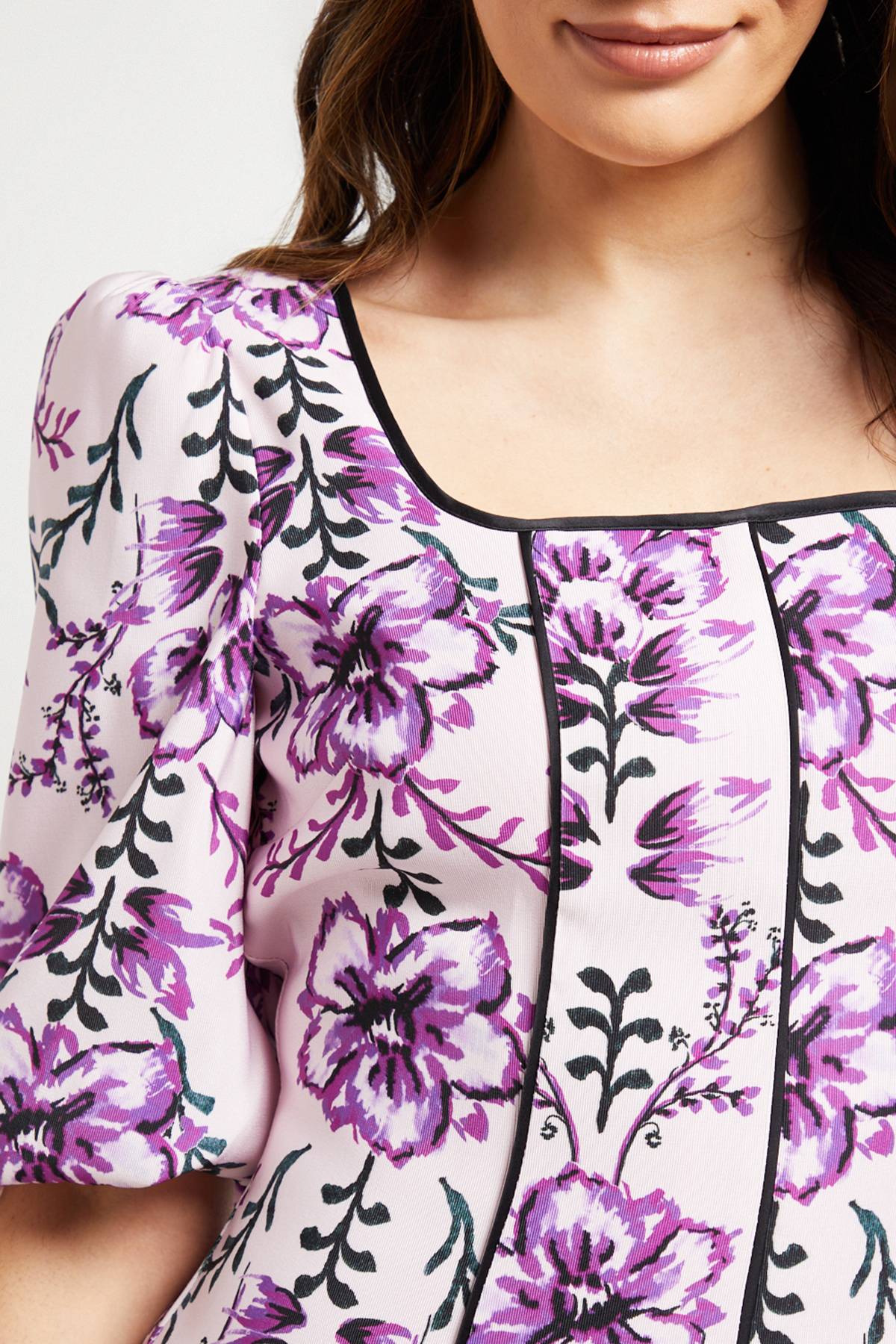 Wallis Robe Midi En Sergé Ottoman À Contraste Floral