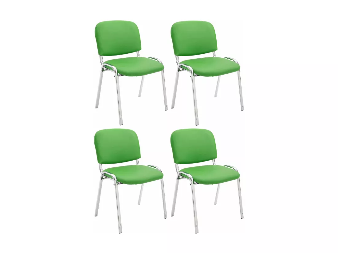 Lot de 4 Chaise de conférence - Similicuir & Métal chromé - Vert - Ken