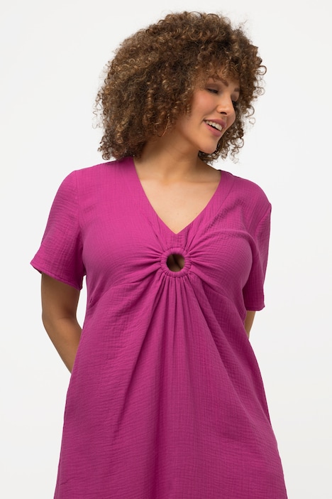 Midikleid, Musselin, A-Linie, V-Ausschnitt, Halbarm